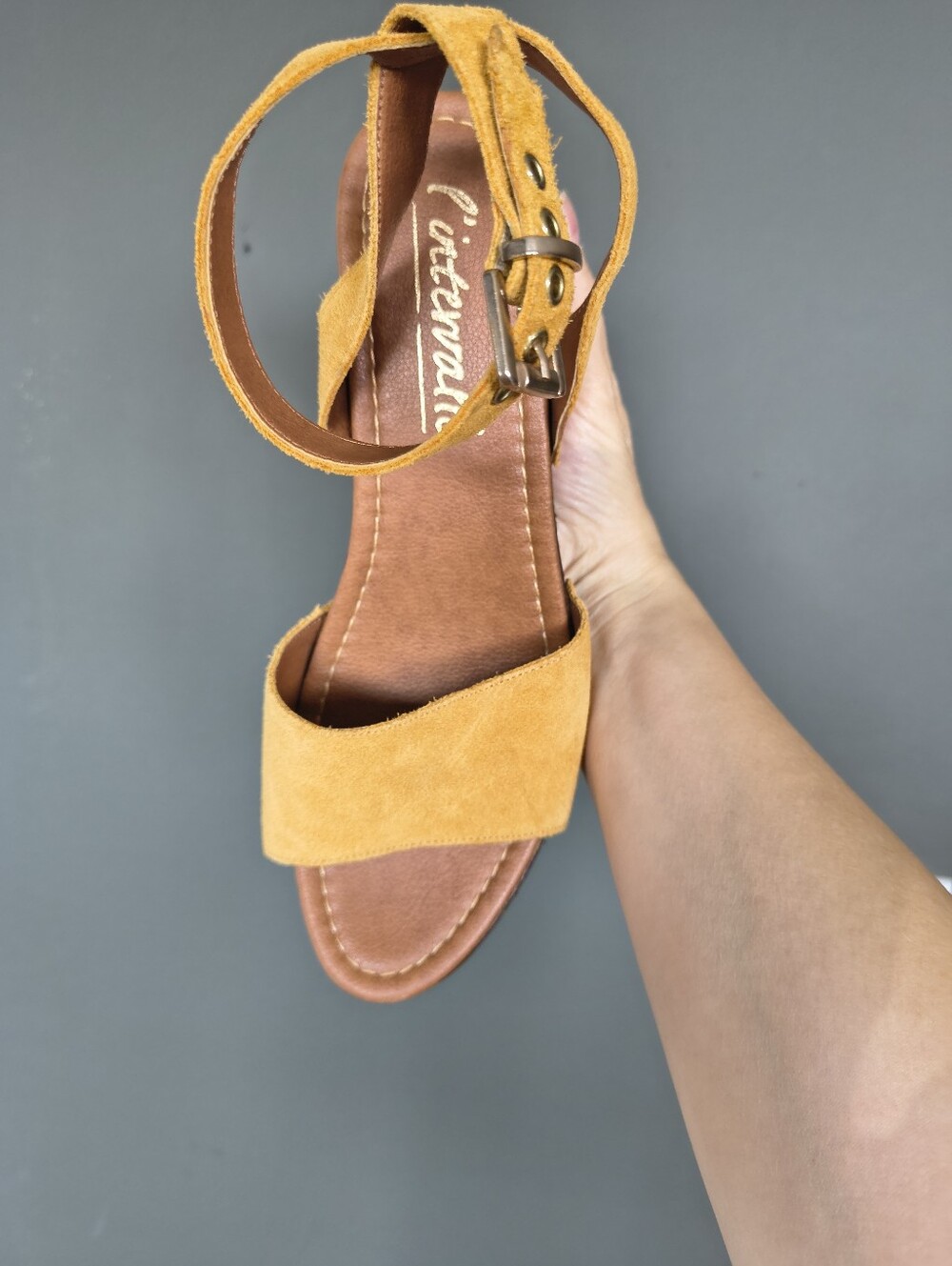 L’Intervalle Yellow Suede Studded Wooden Block Heels 39